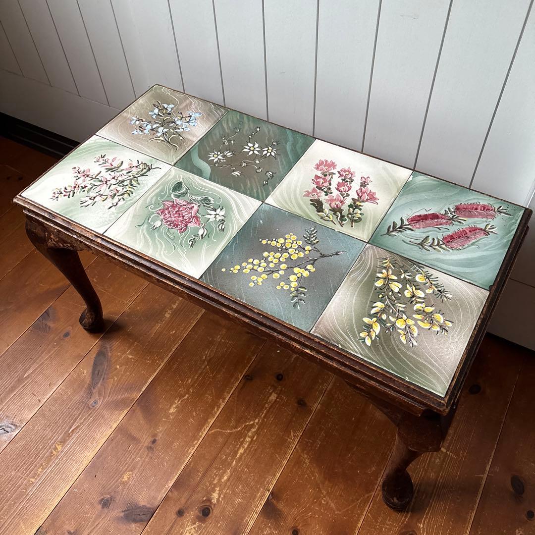 アンティーク　タイルトップ　ミニテーブル