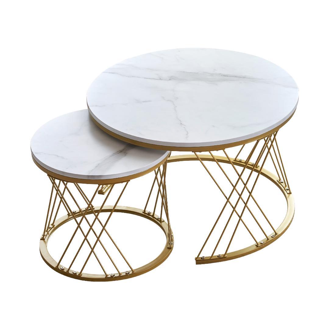 センターテーブル ネストテーブル ローテーブル【ホワイト＋ゴールド脚】