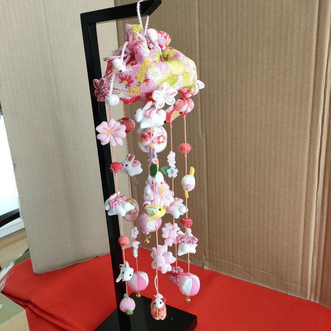 ひな祭り飾り カラフルな布製　　　(こつぶうさぎ　特小)スタンド付き