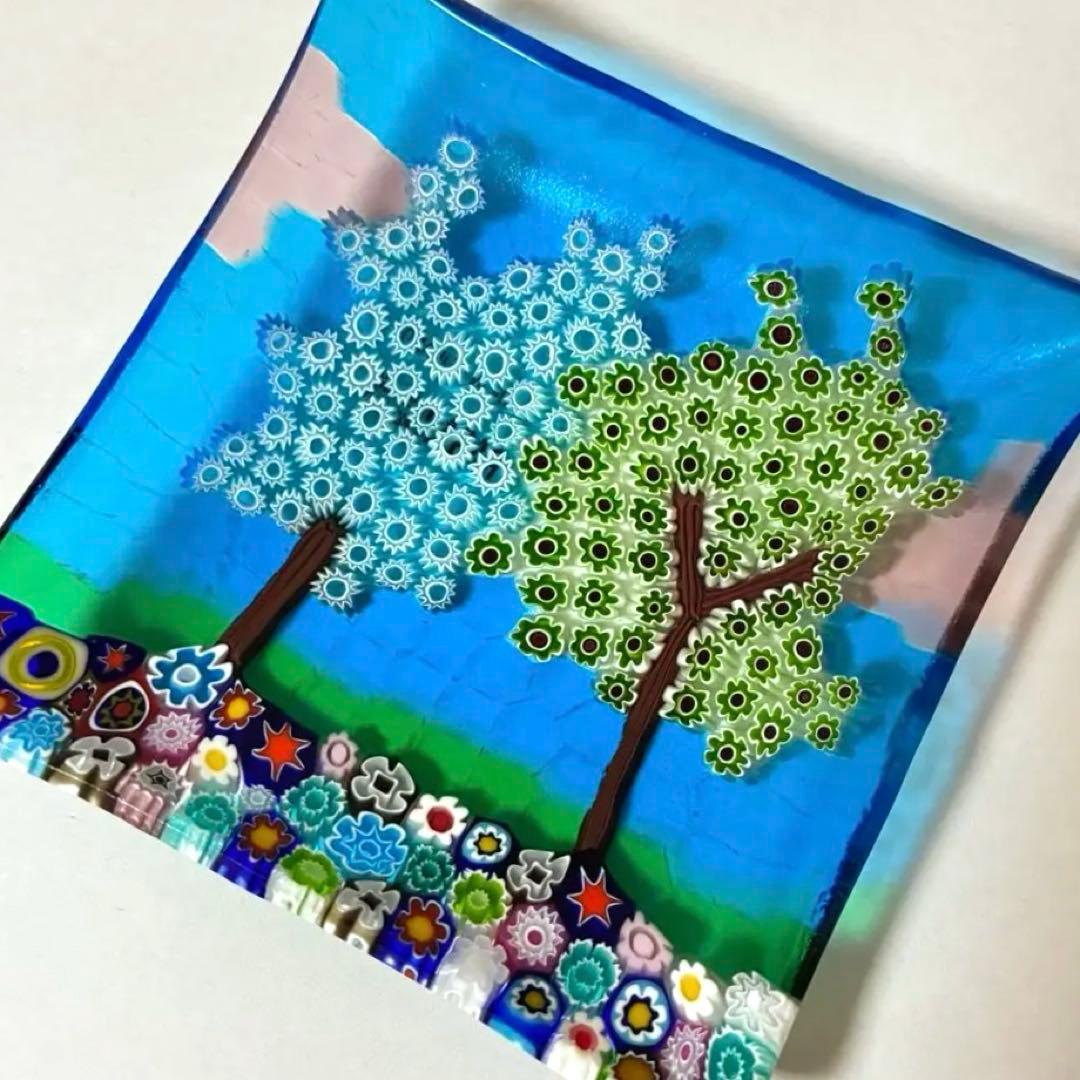 ベネチアンガラス ミルフィオリ プレート スクエア ガラス 豆皿 ムラーノ