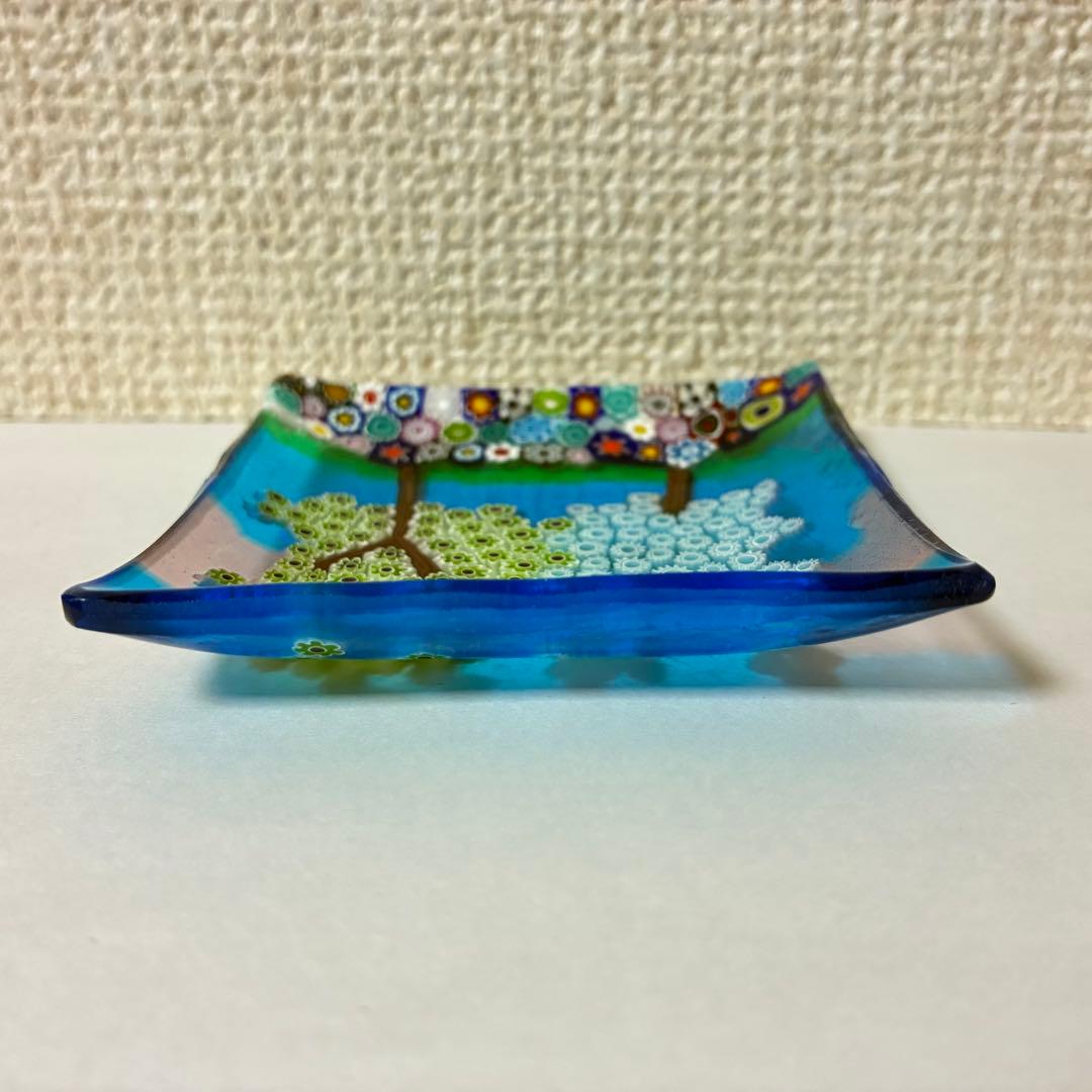 ベネチアンガラス ミルフィオリ プレート スクエア ガラス 豆皿 ムラーノ