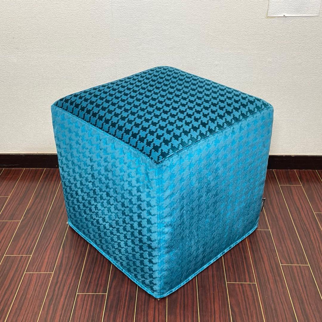 フランス CASAMANCE スツール ベルベット プフ オットマン 千鳥格子