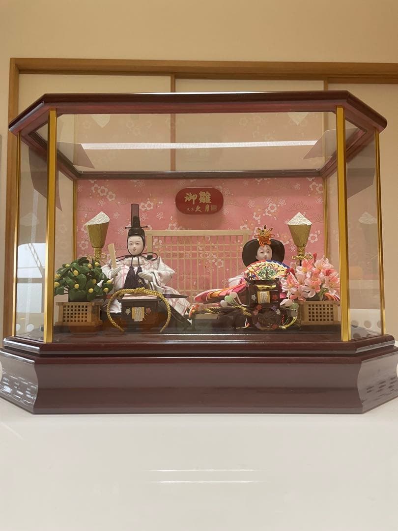 久月　親王飾り　ガラスケース入り