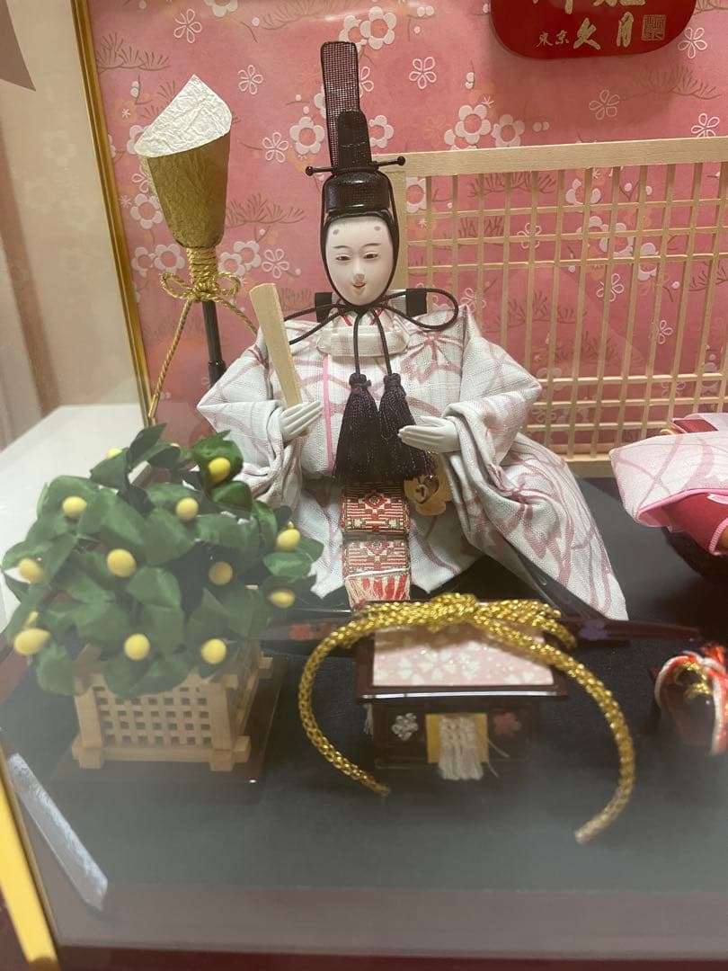 久月　親王飾り　ガラスケース入り