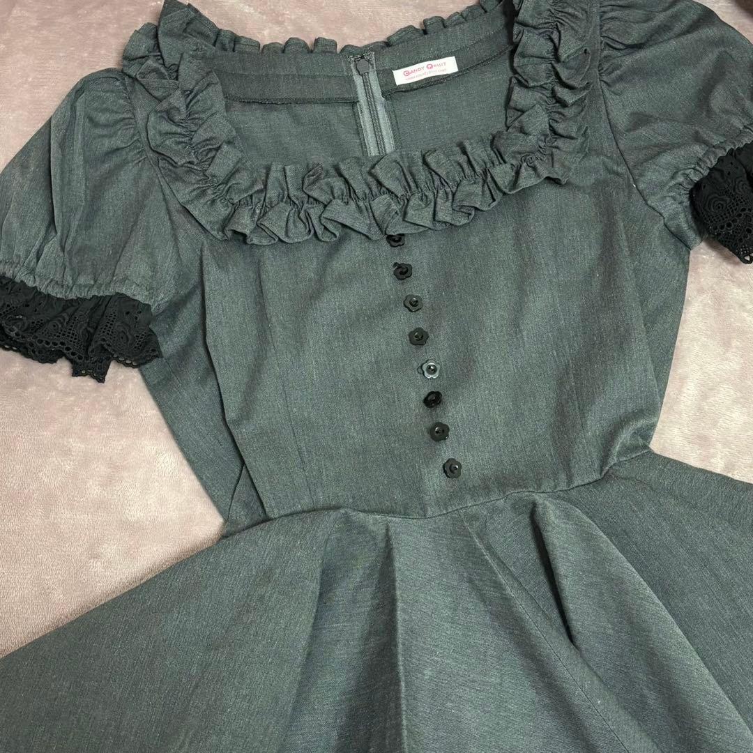 CANDY FRUIT メイド服 グレー エプロン・パニエ・ヘドレ・チョーカー付