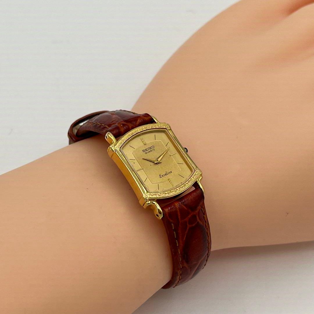 【稼動】14k SEIKO EXCELINE 腕時計 ゴールド クォーツ