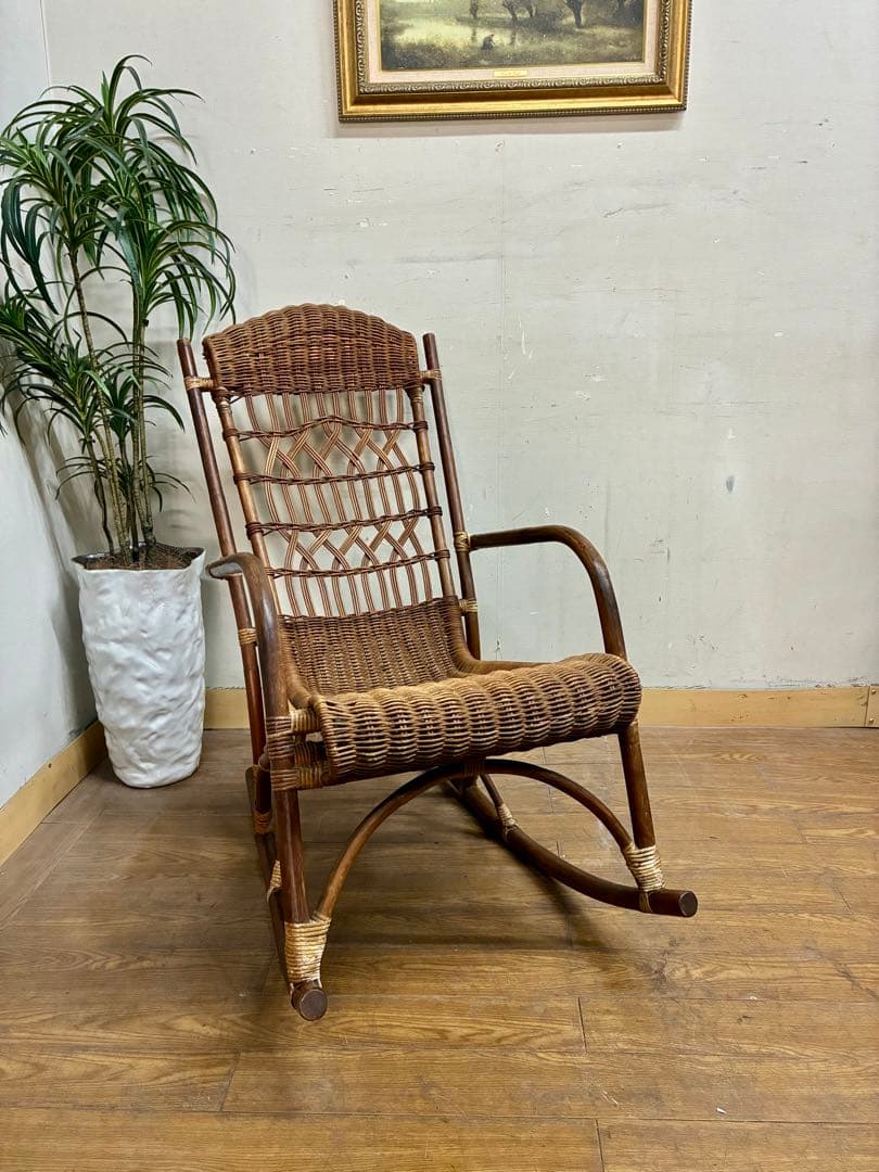 管448☆アジアンヴィンテージ☆ラタン☆藤☆ロッキングチェア☆揺り椅子