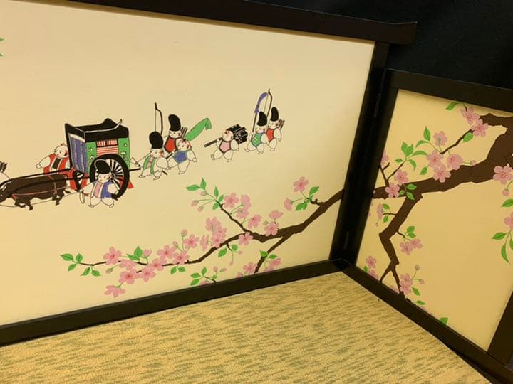 橋、桜、子供　屏風　飾り台　セット　雛人形