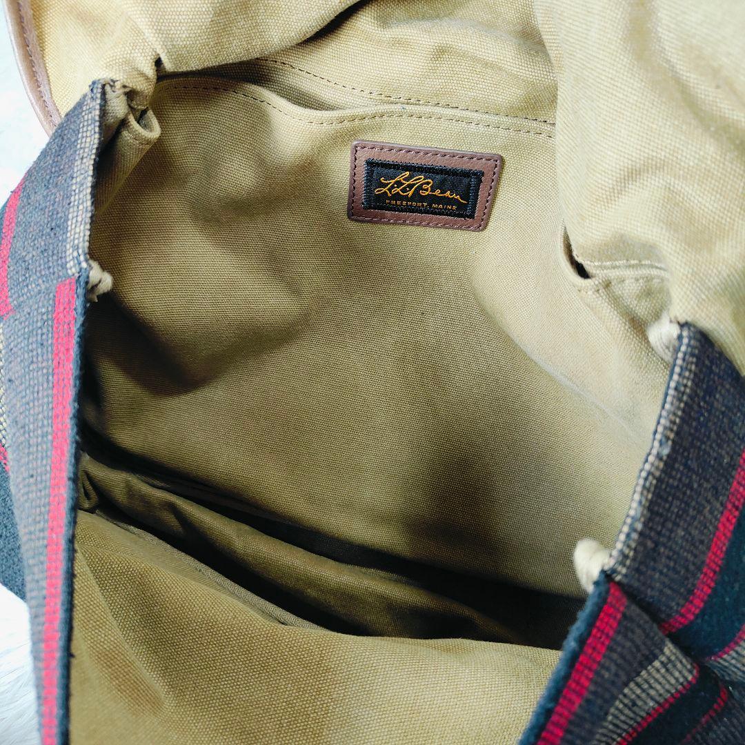 エルエルビーン 90年代ツイードレザー メッセンジャーバッグ　茶　ボーダー