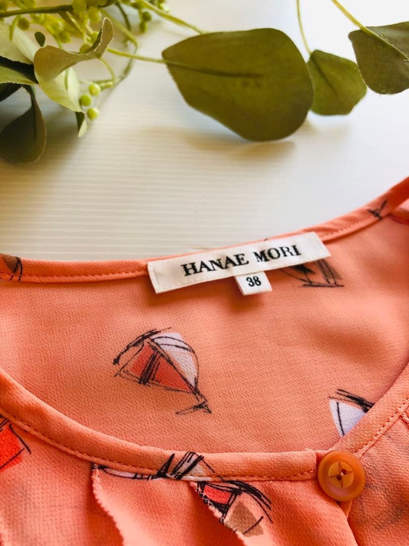 希少お品HANAEMORI 森英恵フリル付きブラウス38 Mサイズ半袖　日本製