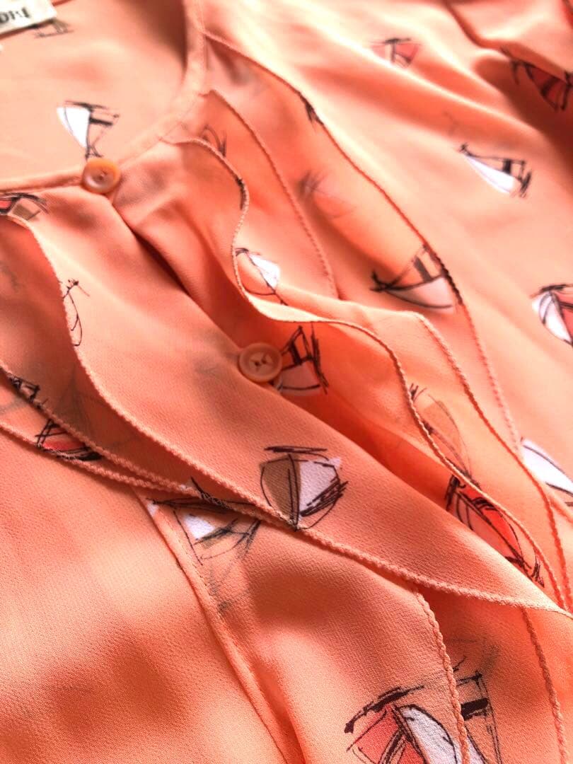 希少お品HANAEMORI 森英恵フリル付きブラウス38 Mサイズ半袖　日本製