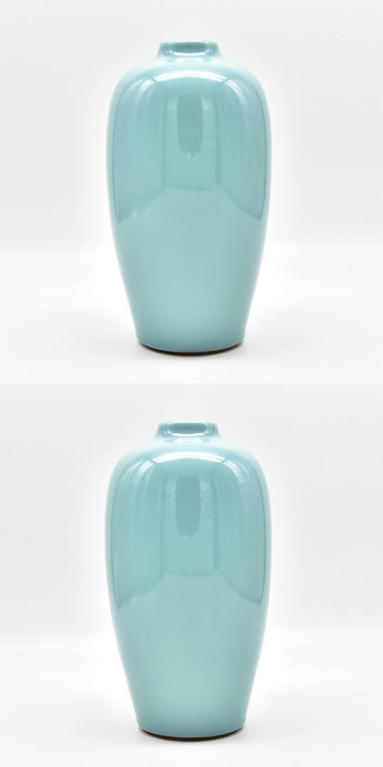 京焼匠 森野喜光 作 青磁花瓶 H26cm 巾14cm 共箱 黄布 茶道具