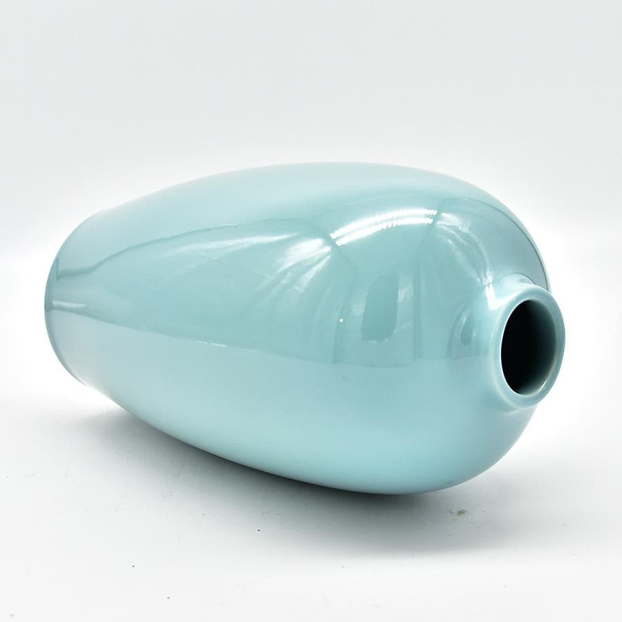 京焼匠 森野喜光 作 青磁花瓶 H26cm 巾14cm 共箱 黄布 茶道具