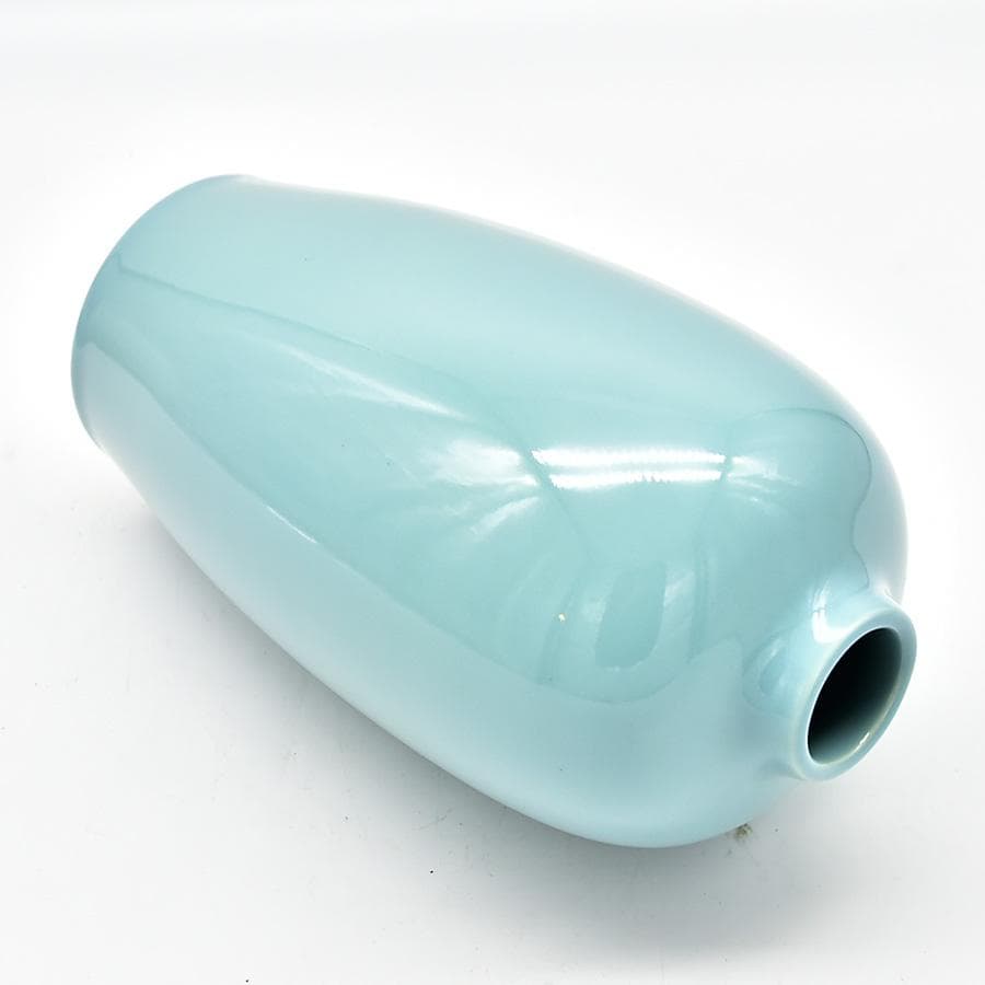 京焼匠 森野喜光 作 青磁花瓶 H26cm 巾14cm 共箱 黄布 茶道具