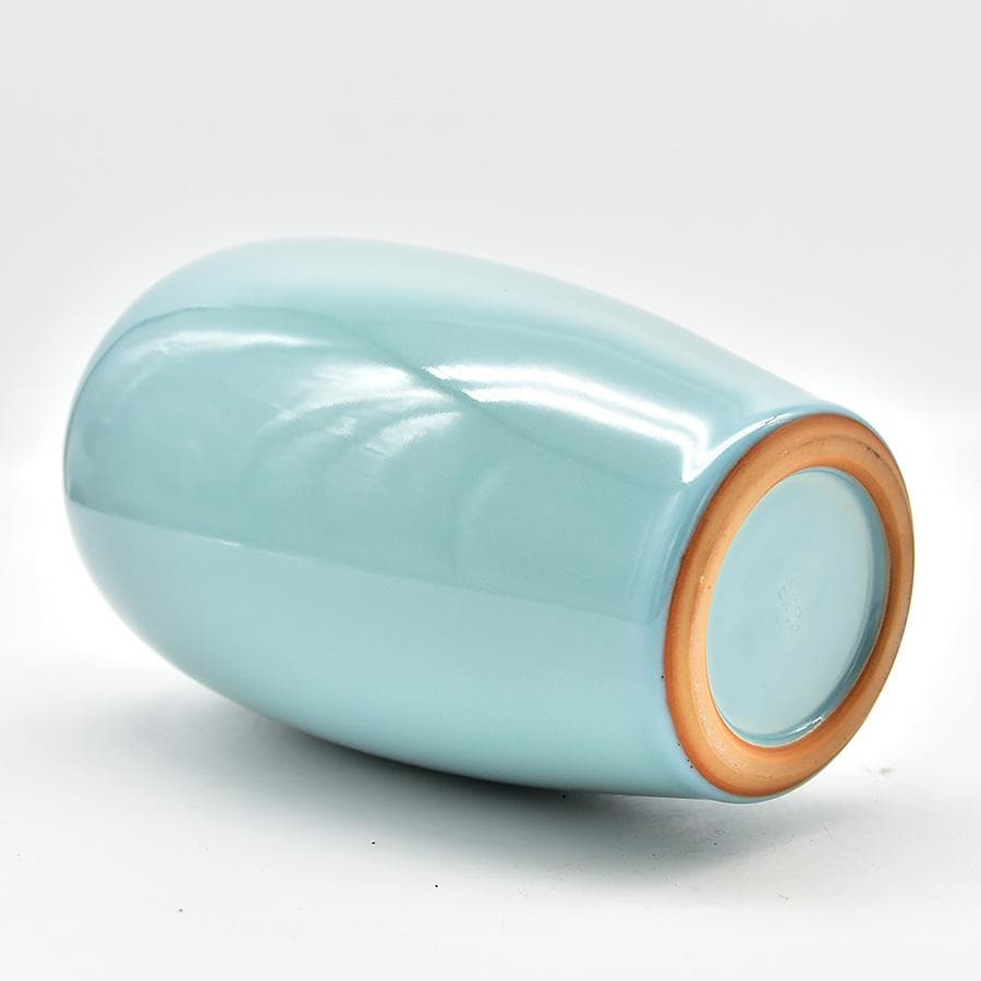 京焼匠 森野喜光 作 青磁花瓶 H26cm 巾14cm 共箱 黄布 茶道具