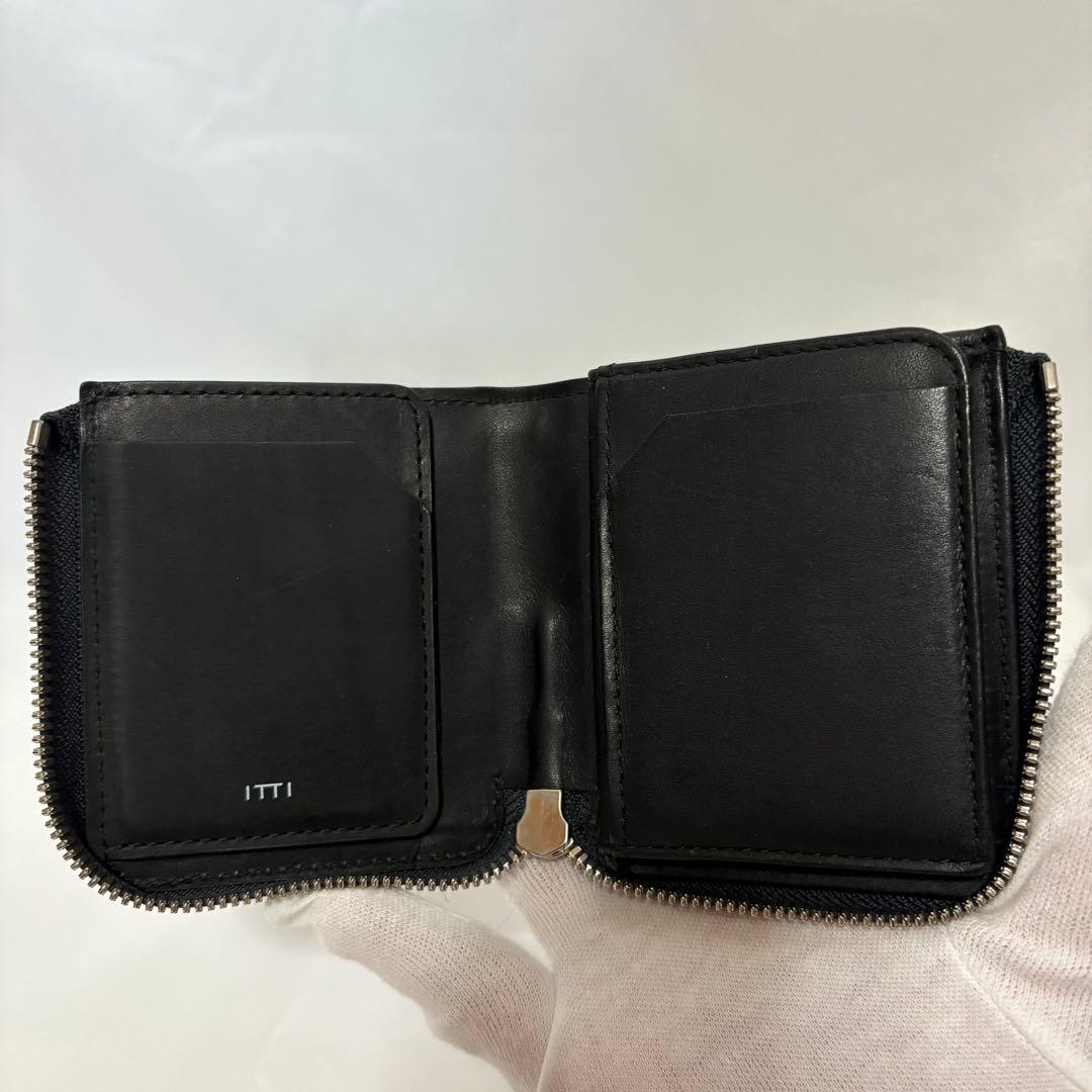 【美品】ITTI イッチ ブラック レザー シボ革 ラウンドジップ 折り財布