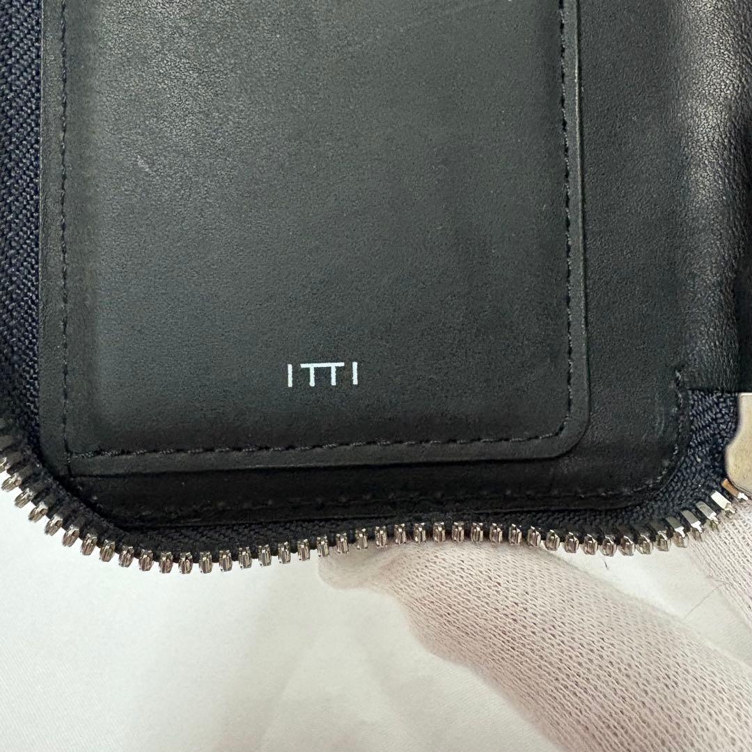 【美品】ITTI イッチ ブラック レザー シボ革 ラウンドジップ 折り財布