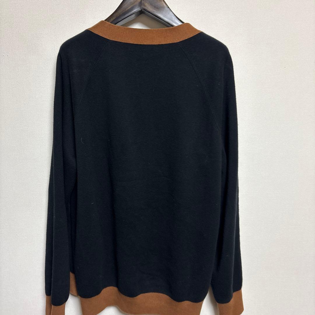 CABAN コットンカシミヤ バイカラーVネックカーディガン L