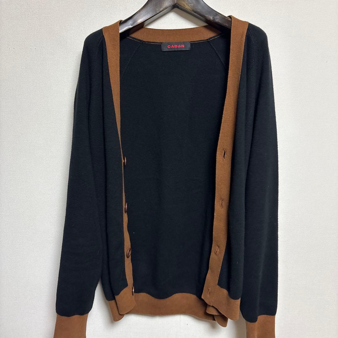 CABAN コットンカシミヤ バイカラーVネックカーディガン L