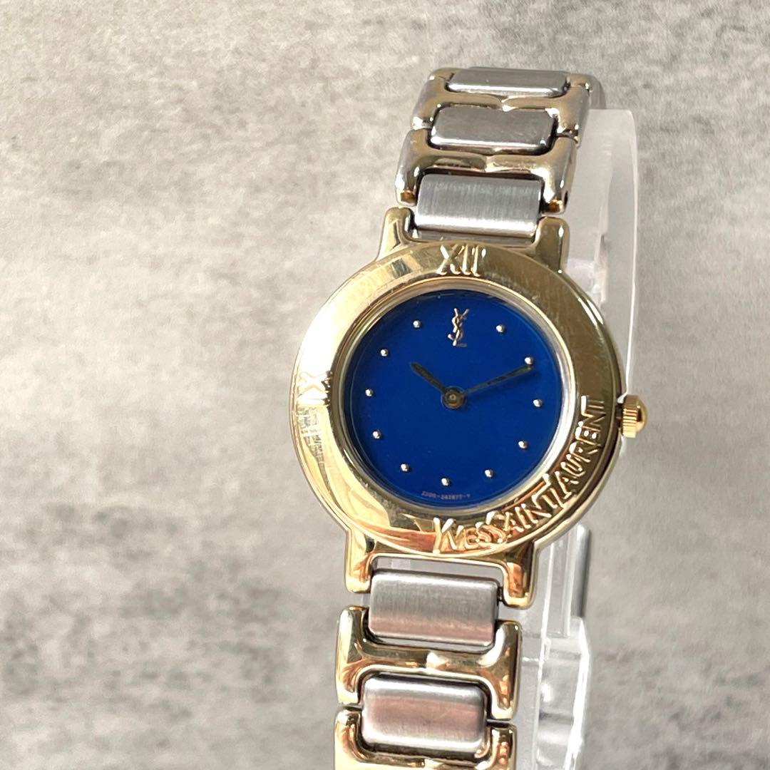 稼動品　YSL イブサンローラン　コンビカラー　ネイビー文字盤　腕時計