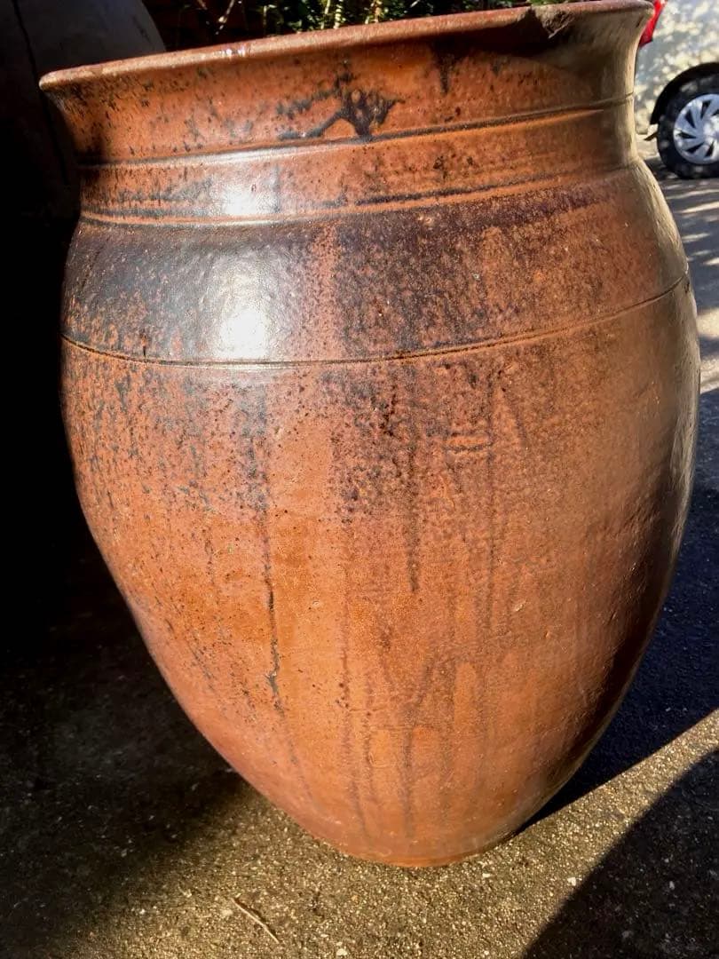 味わい深い 古い 大きな 陶器の甕 (かめ) 壺植木鉢 メダカ鉢 和風51センチ
