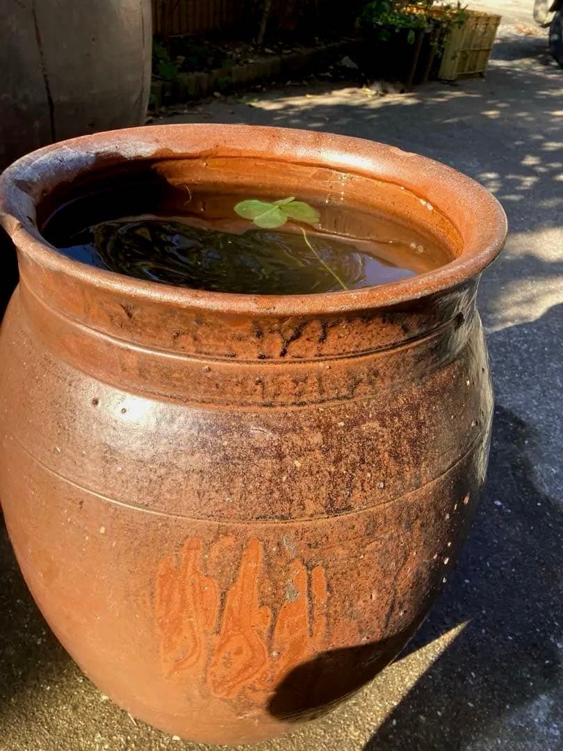 味わい深い 古い 大きな 陶器の甕 (かめ) 壺植木鉢 メダカ鉢 和風51センチ