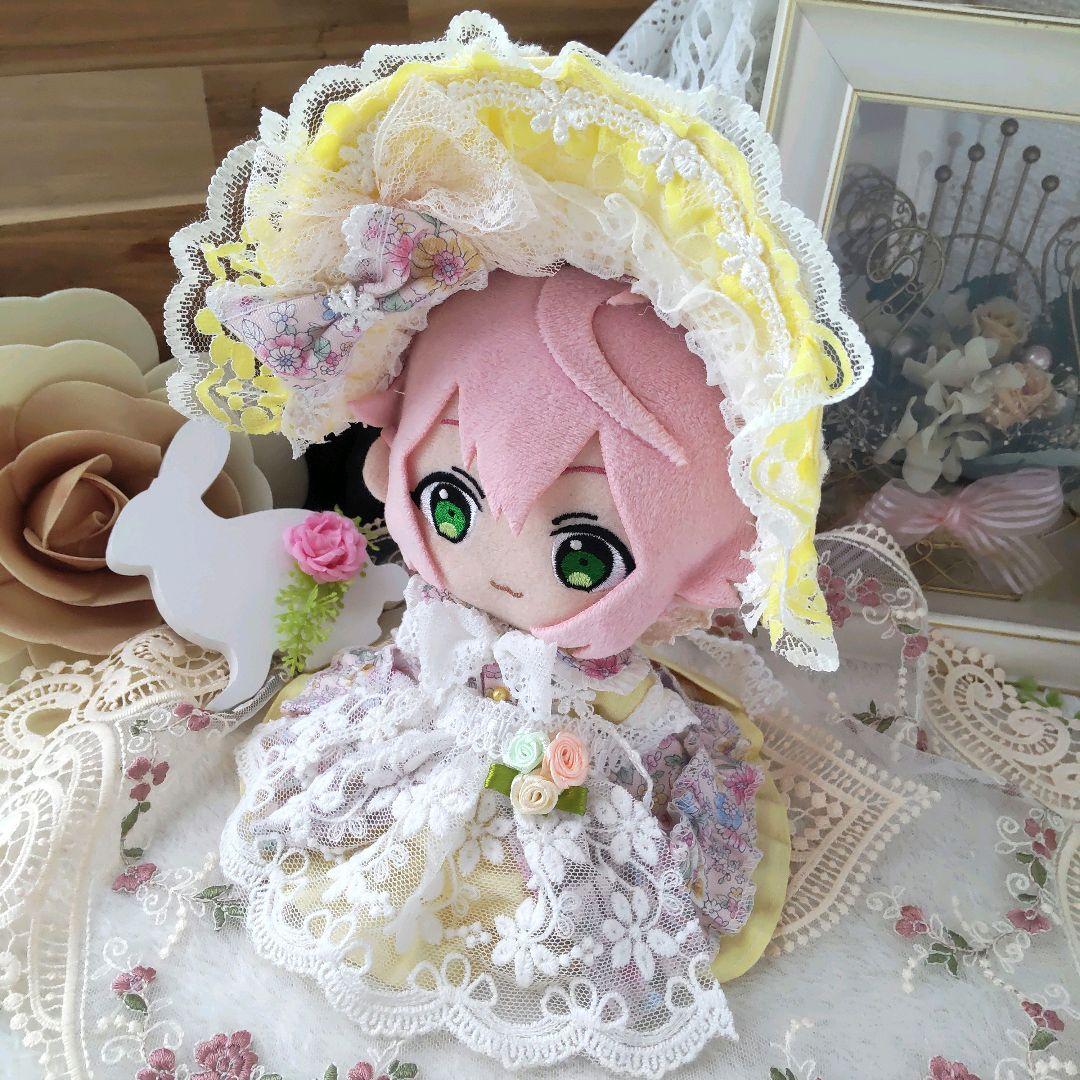 【世界で１着】エプロン付　４点セット　小花イエロー　ドレス　１６cm　ぬい服