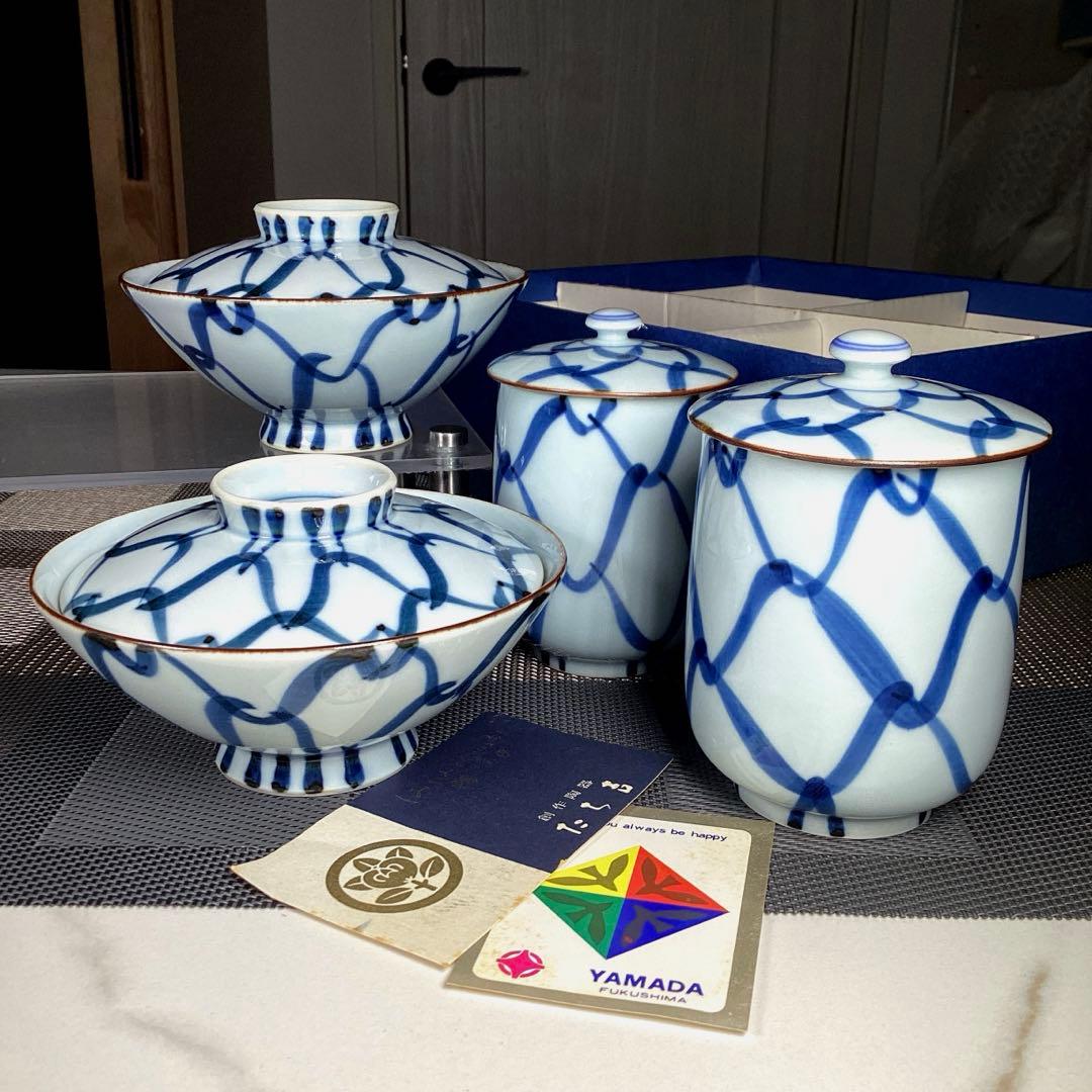 骨董品　たち吉　× 山田百貨店　夫婦　蓋付湯飲み　蓋付ご飯茶碗　ペア