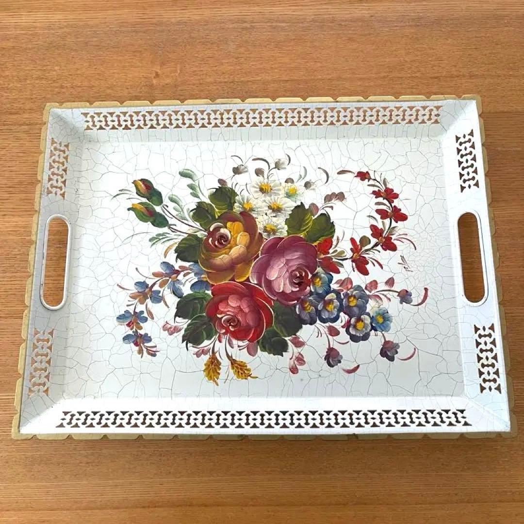 フランス　アンティーク　トレー　 ヴィンテージ おぼん　花　装飾