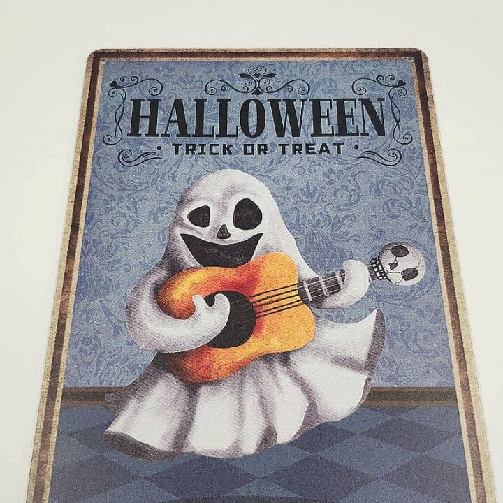 デザイン看板 A4】ハロウィン飾りお化けギター★ポスター絵お化け音楽インテリア