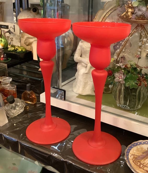 JG DURAND フランス製の真っ赤なキャンドルホルダー燭台インテリアに２個