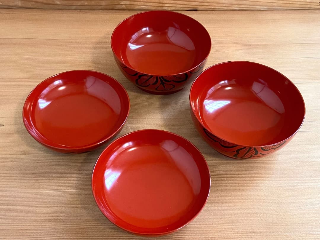能登に伝わる古民芸 朱漆 扶養手 煮物椀 2客 / 朱漆 漆器椀 懐石椀 菓子椀