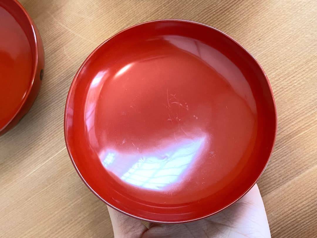 能登に伝わる古民芸 朱漆 扶養手 煮物椀 2客 / 朱漆 漆器椀 懐石椀 菓子椀