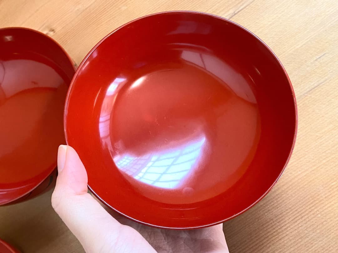 能登に伝わる古民芸 朱漆 扶養手 煮物椀 2客 / 朱漆 漆器椀 懐石椀 菓子椀