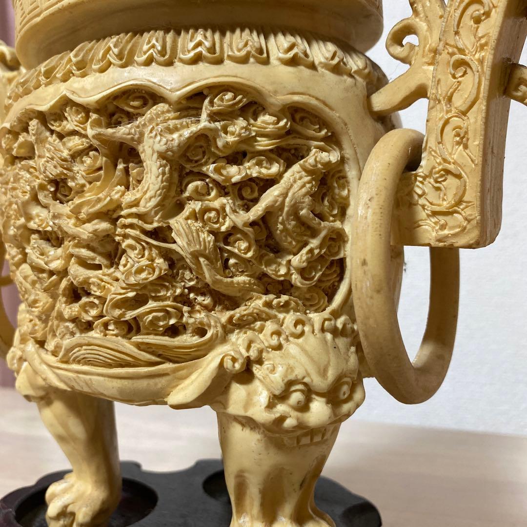 中国 香炉 アンティーク 古美術 骨董品 彫刻 匠の技 台座付 激レア 希少 壺