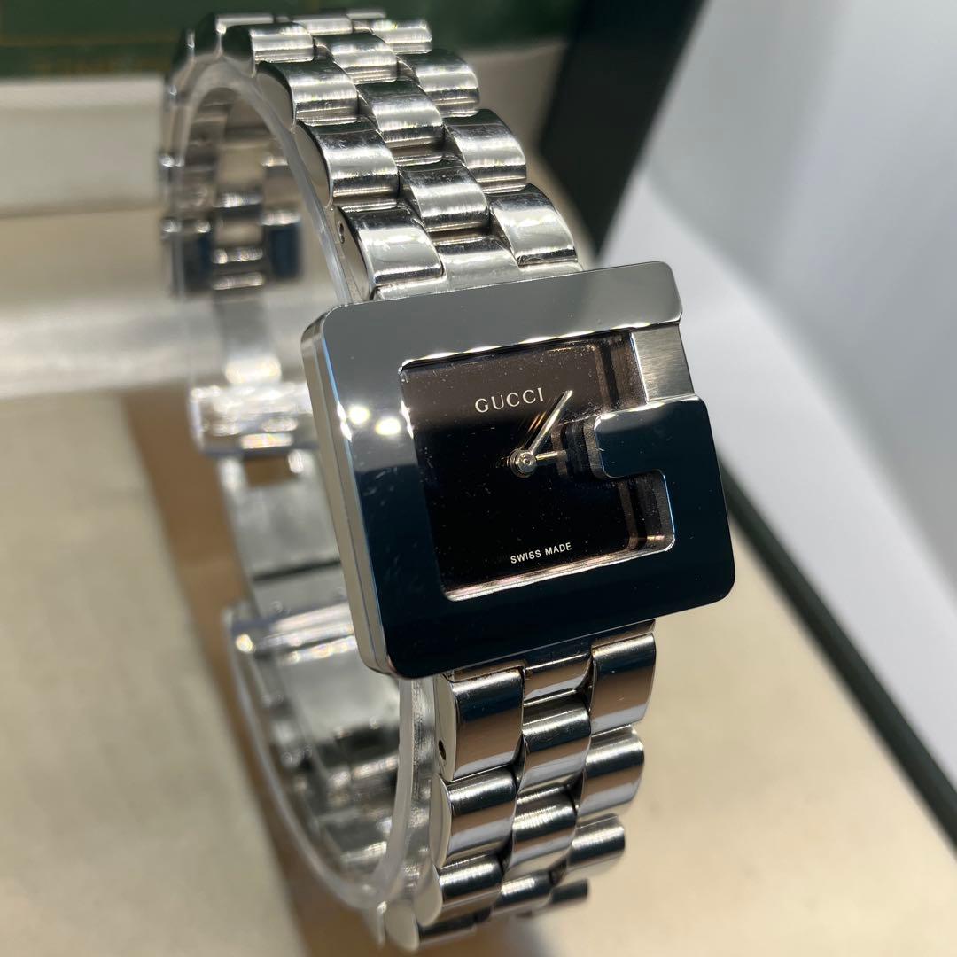 グッチ Gロゴフェイス ステンレスベルト クォーツ腕時計 保証書純正箱付 稼働