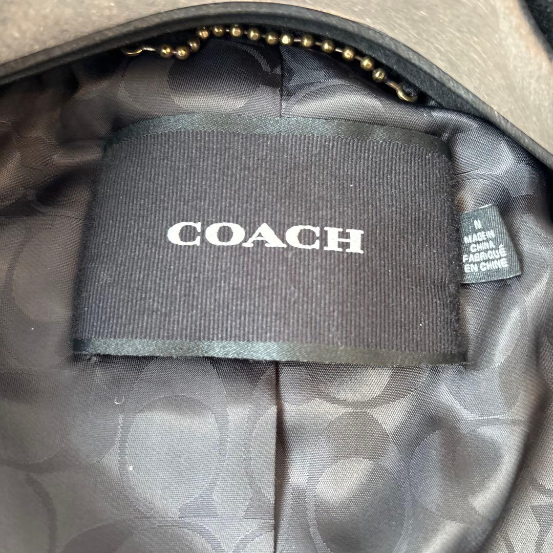 【未使用保管】コーチ　ロングコート　ウール　総柄　Pコート　ブラック　M