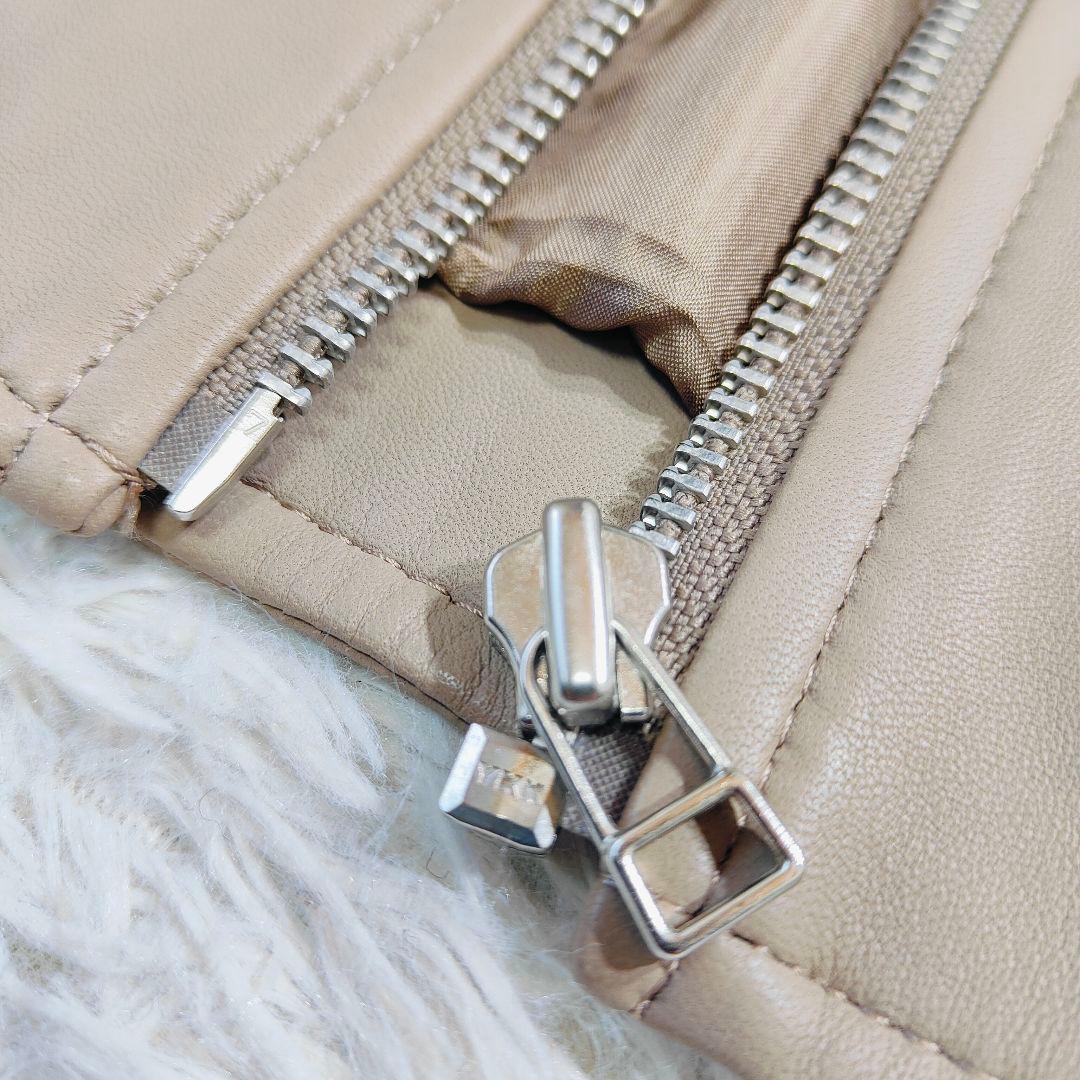 極美 ビームス ラムレザー 羊革 ノーカラー ライダースジャケット ベージュ 1