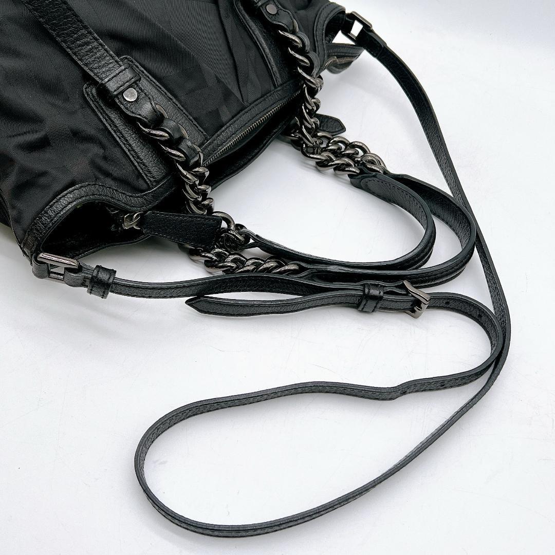 美品 BURBERRY シャドーチェック ナイロン チェーン トートバッグy10