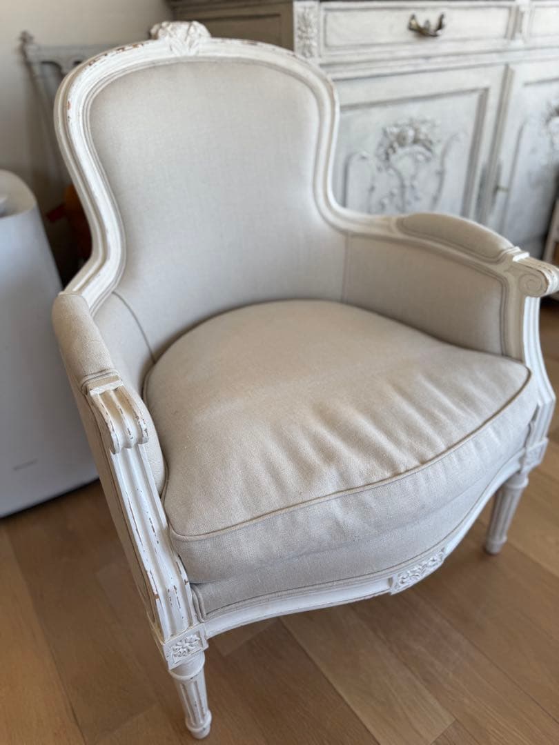 サラグレースデビューシリーズフレンチスタイルホワイトリネン 1人掛けソファ
