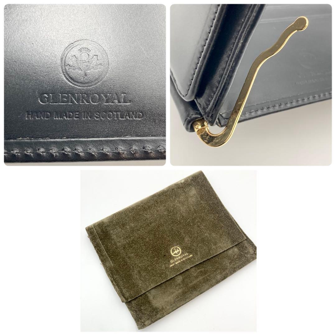 もち✨ グレンロイヤル マネークリップ 二つ折り財布 黒×金 レザー ロゴ