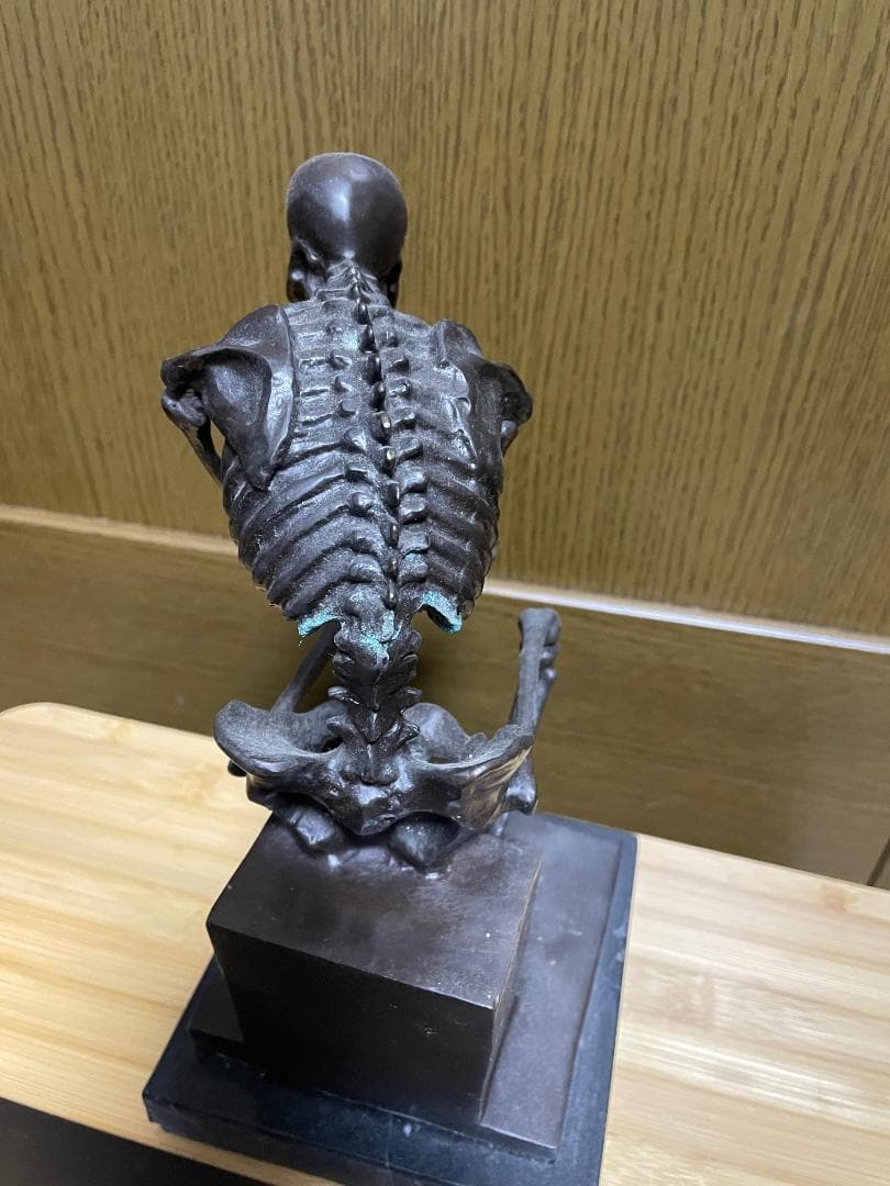 マーキット【美品】 純ブロンズ製　スケルトンシンカー 考える骸骨彫像