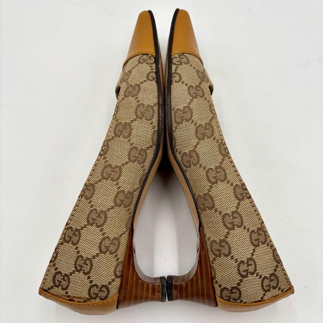 GUCCI グッチ GGキャンバス× レザー パンプス 36 約23㎝ ベージュ