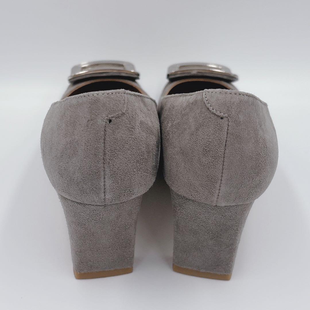 【新品】DIANA グレー スクエアトゥ スクエアバックル　パンプス　スエード