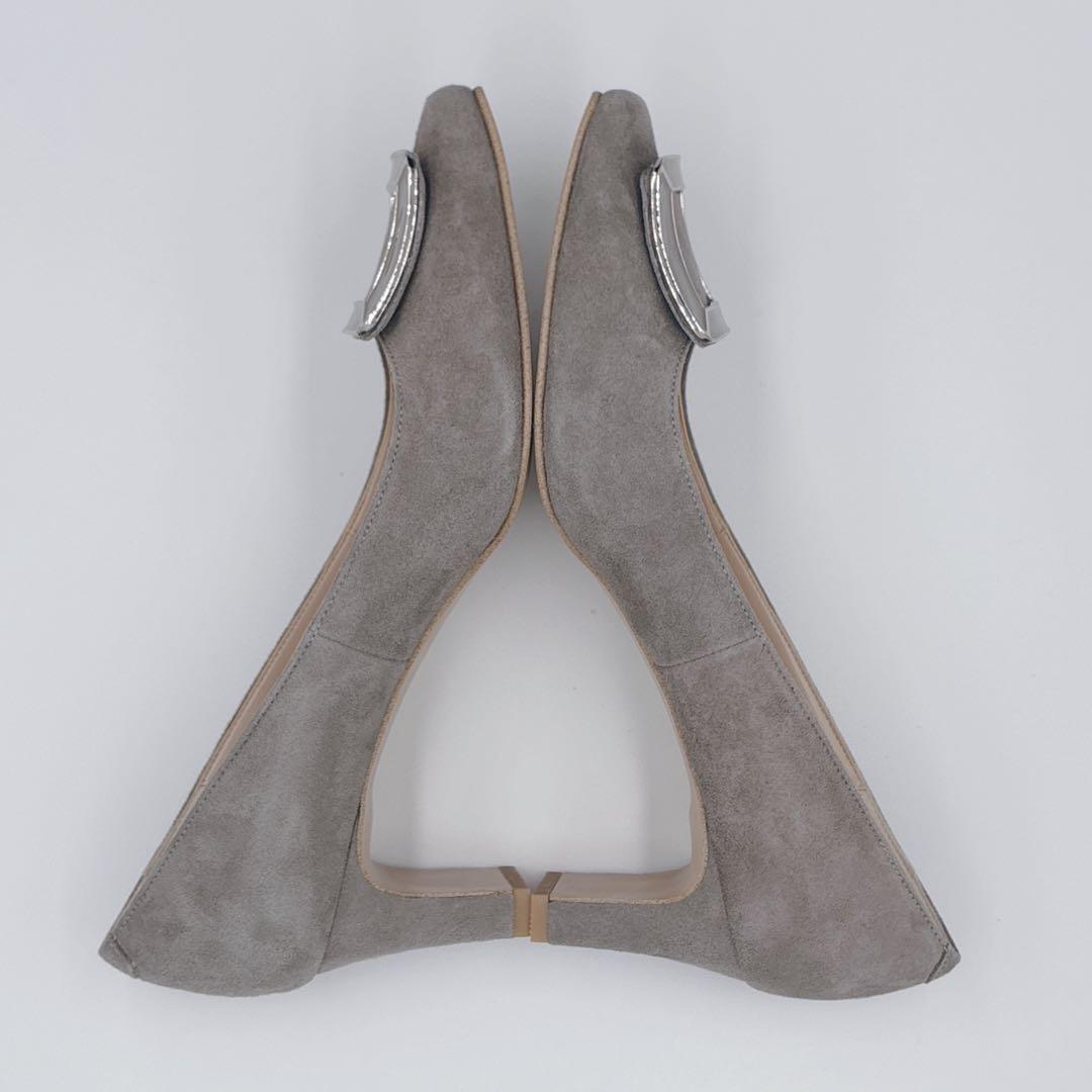 【新品】DIANA グレー スクエアトゥ スクエアバックル　パンプス　スエード