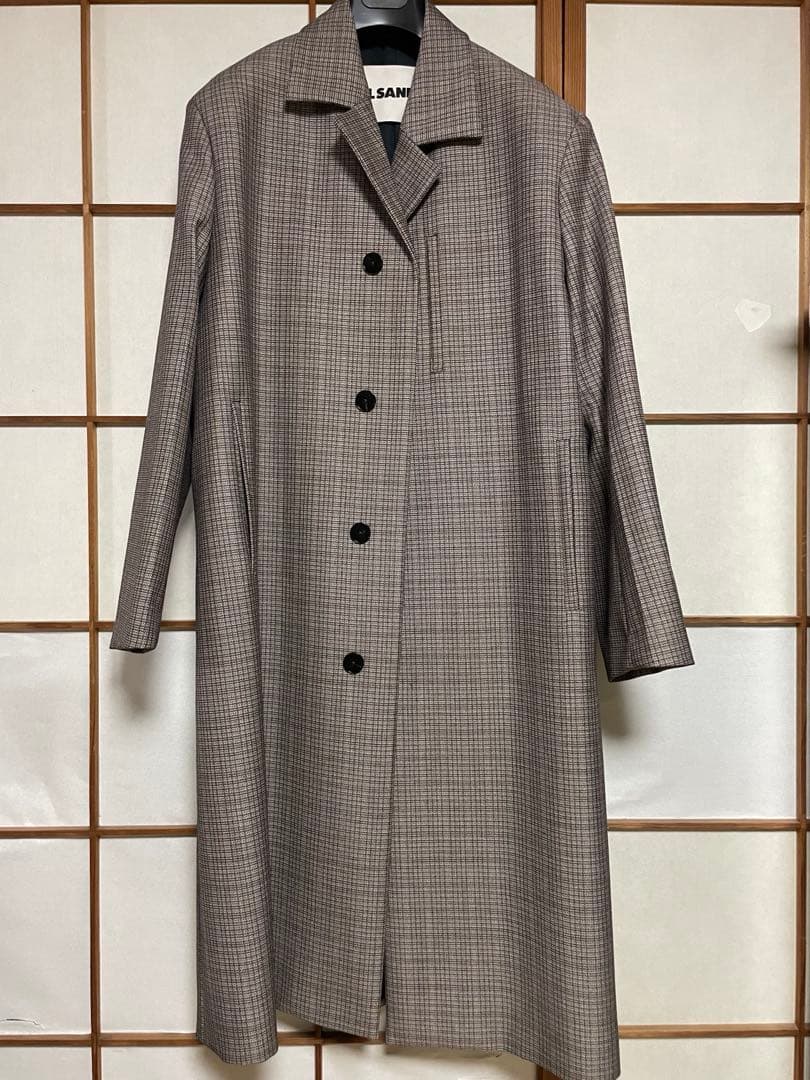 JIL SANDER チェック柄 ロングチェスターコート　48