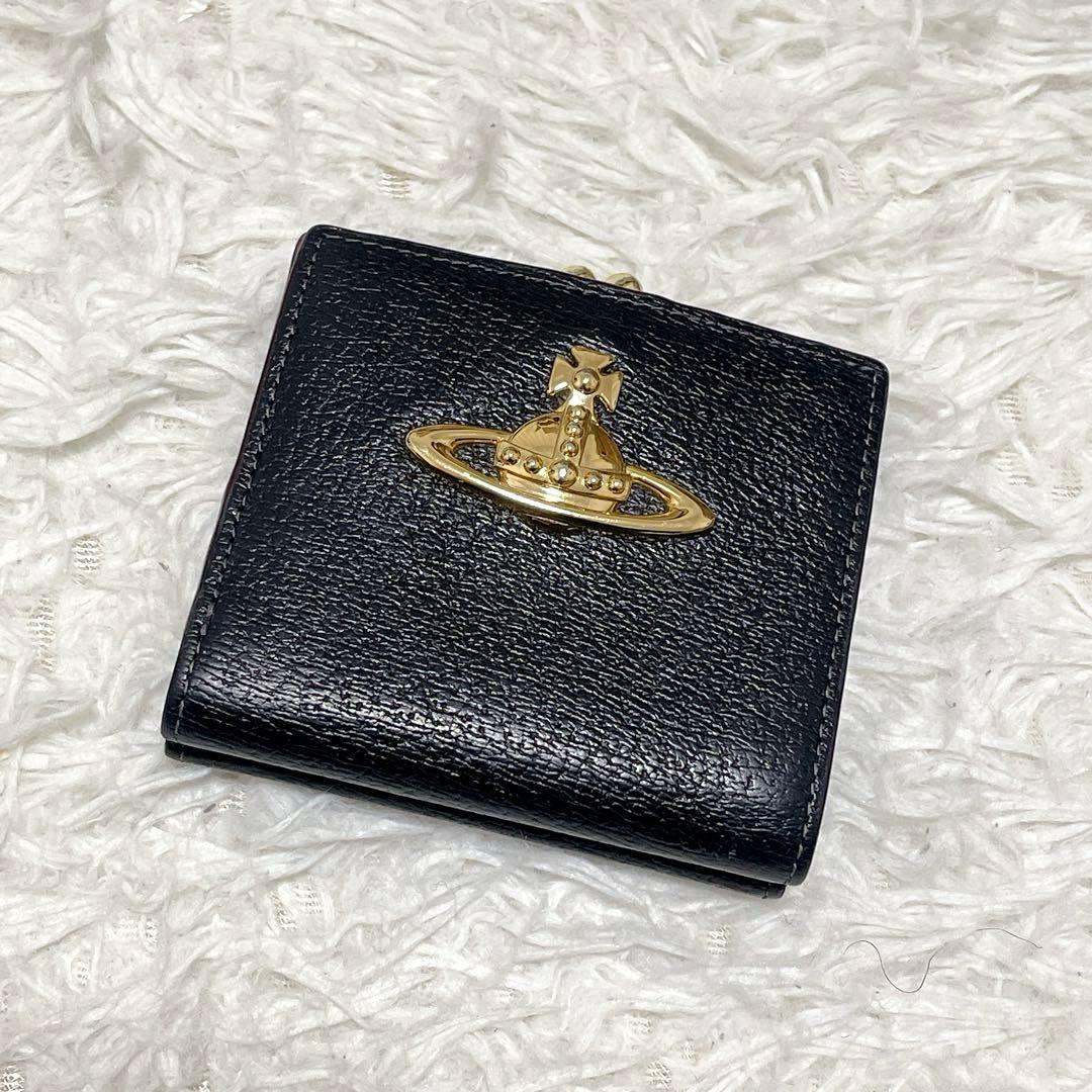 Vivienne Westwood 二つ折り財布 レザー がま口 黒 ブラック