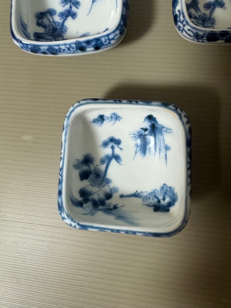 2223 九谷焼　角福　染付山水　小鉢　10客　時代物