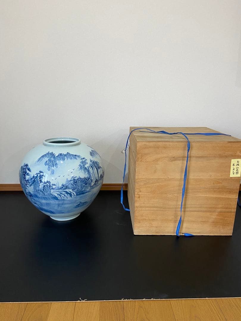 白磁　投入れ花器　1尺3寸　山水図大壺　太盛陶窯