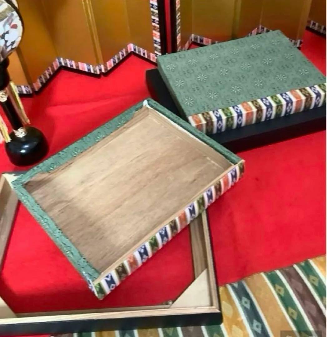 【木目込み人形】 雛飾りセット ①親王飾り② 木製親王台③小型屏風④小型ぼんぼり